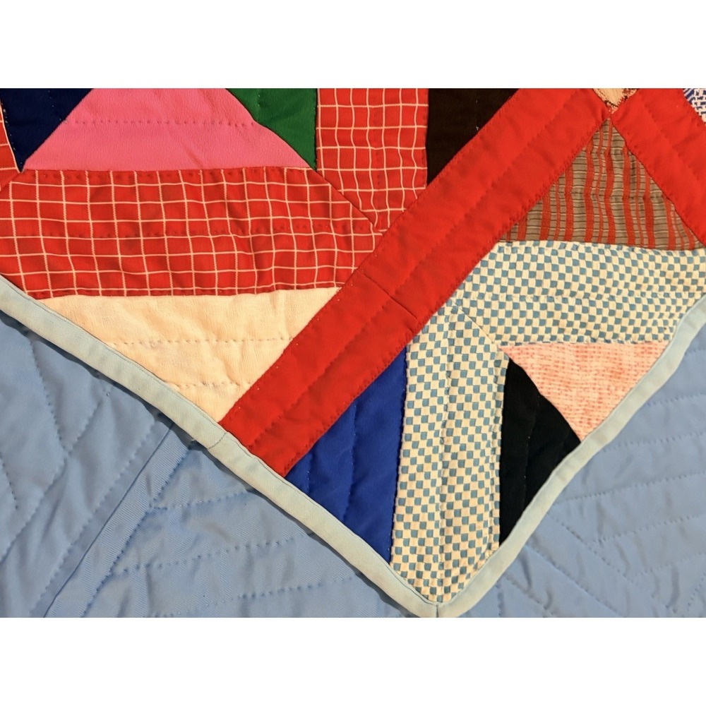 Vintage Handmade Hand Stitched Cotton Quilt Multicolor Patchwork 73x83 - Picture 2 of 4